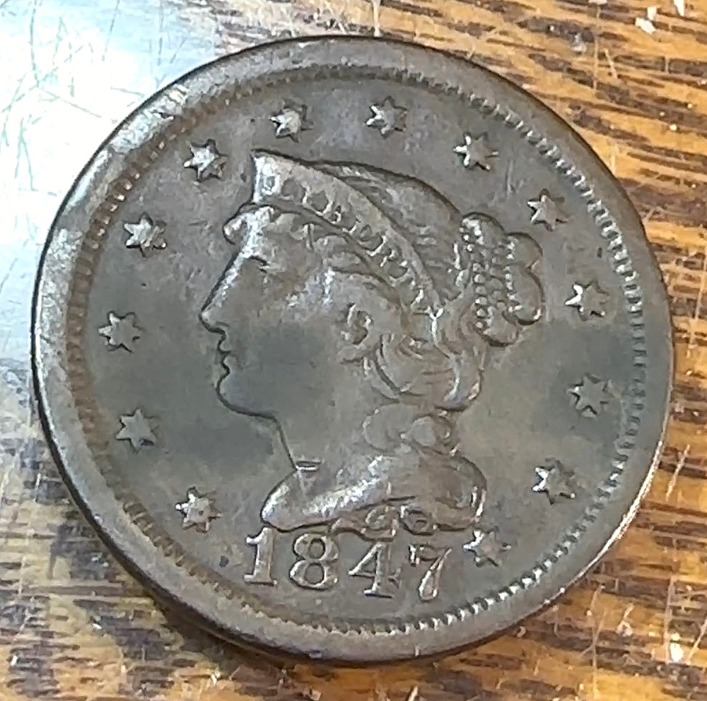 1847/47 Large Cent VF Details CHRC