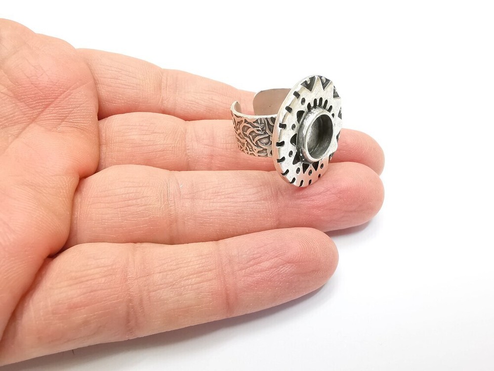 Silver Ring Blank Setting, Cabochon Mounting, Adjustable Resin Ring Base Bezels