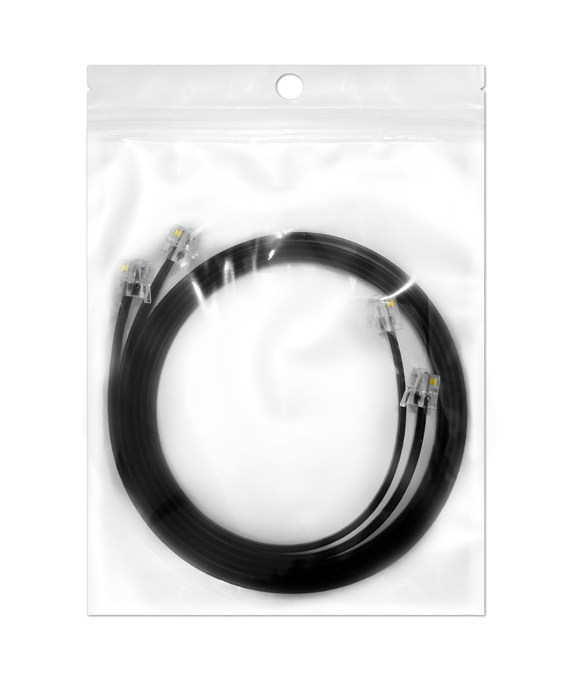 (2 Pack) Black RJ9 4P4C Straight or Reverse Cable. Custom Size From 2" - 10ft