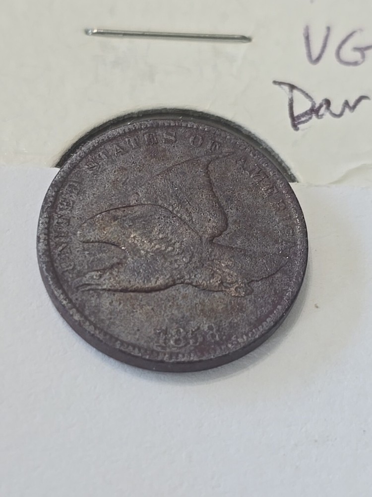 1858 Flying Eagle Penny Cent SL VG Dark Listing 2