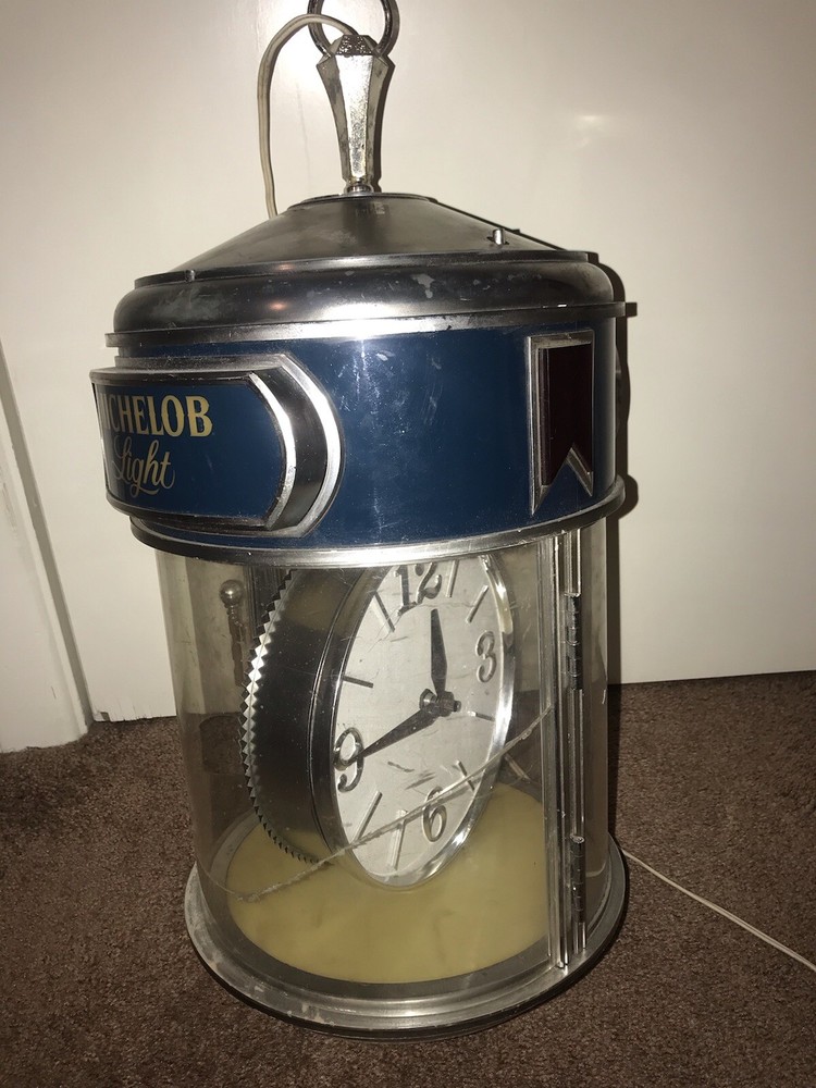 Vintage Michelob Light Hanging Rotating Medallion Beer Clock AS IS NEEDS REPAIRS