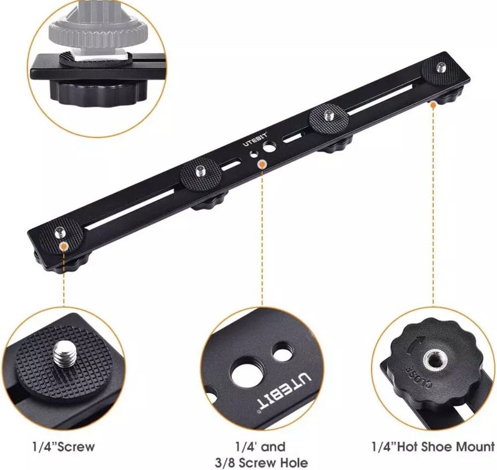 UTEBIT 11 Inch Flash Bracket, Long Dual Camera Mount Flash Bracket Extension Bar