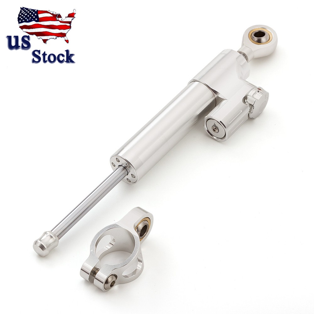 Universal Silver Aluminum Adjustable Steering Damper Stabilizer Motorcycle Part
