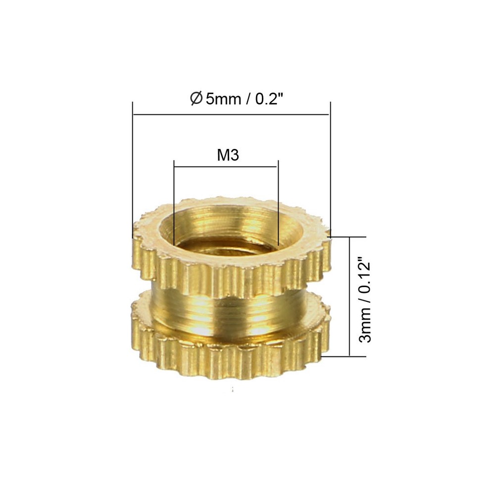 50pcs M3 3mm x 5mm Brass Knurled Threaded Insert Embedment Nuts