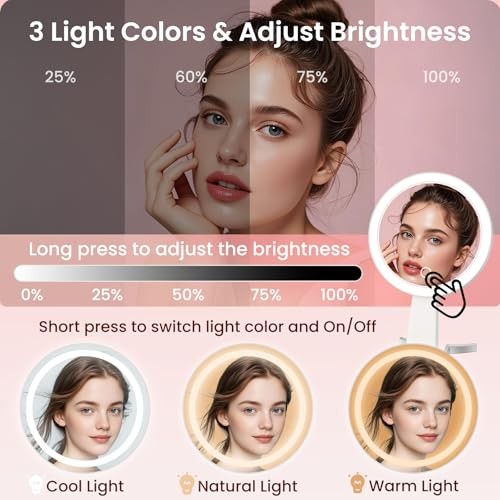 Makeup Mirror with Lights, 10X /1X Double-Sided Lighted Makeup White Silver