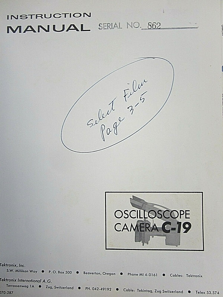 Tektronix Oscilloscope Camera C-19 Instruction Manual 070-287