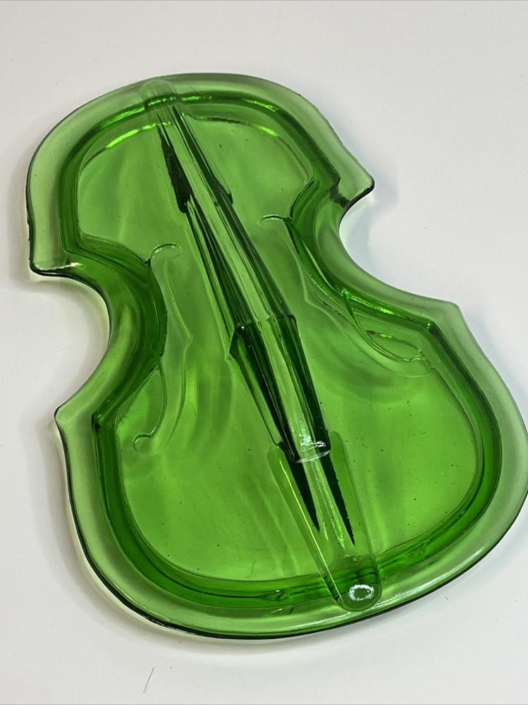 Dell Green Glass Violin Candy LID ONLY Underside Edge Chips READ