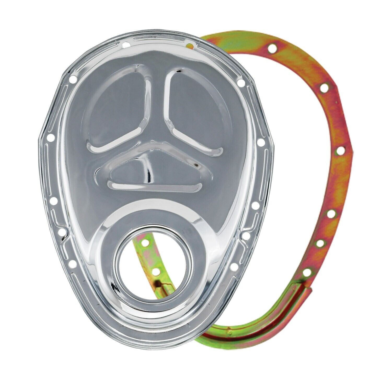 SB Chevy Chrome Steel 2-Piece Timing Cover Kit Reinforced SBC 305 327 350 383