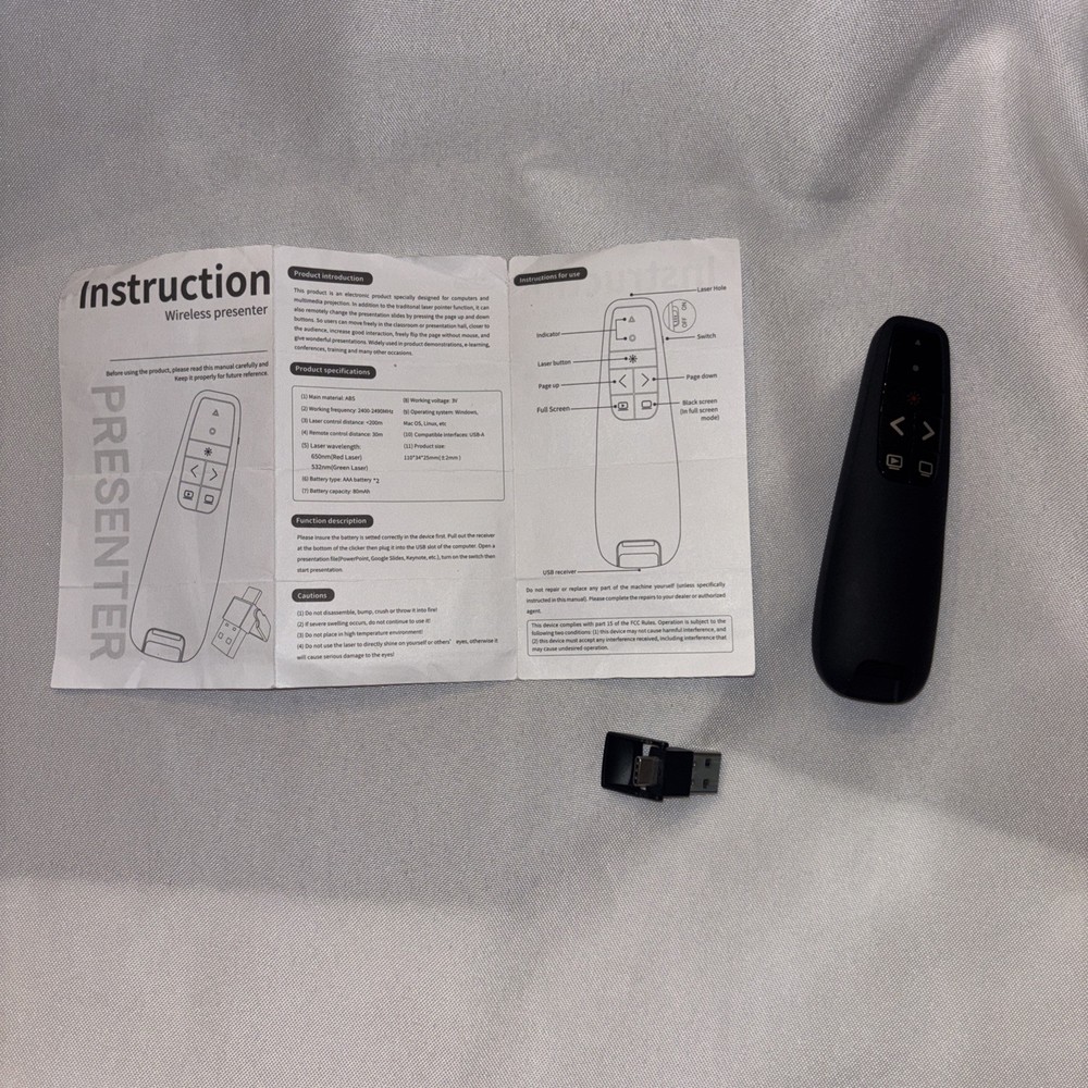 Wireless Presenter Red Laser USB & USB-C Compatible - Tested & Works