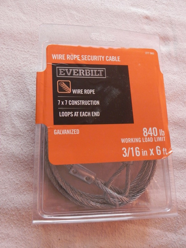 Everbilt Galvanized Wire Rope 3/16in X6ft, 840lb Work Load, 277985