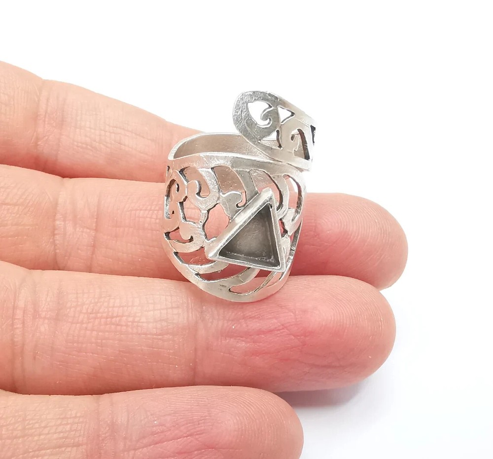 Triangle Wrap Ring Setting Blank Cabochon Mounting Adjustable Resin Base Bezel