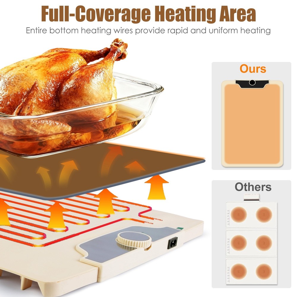 Electric Food Warming Tray Adjustable Temperature Timer Portable Heating Mat