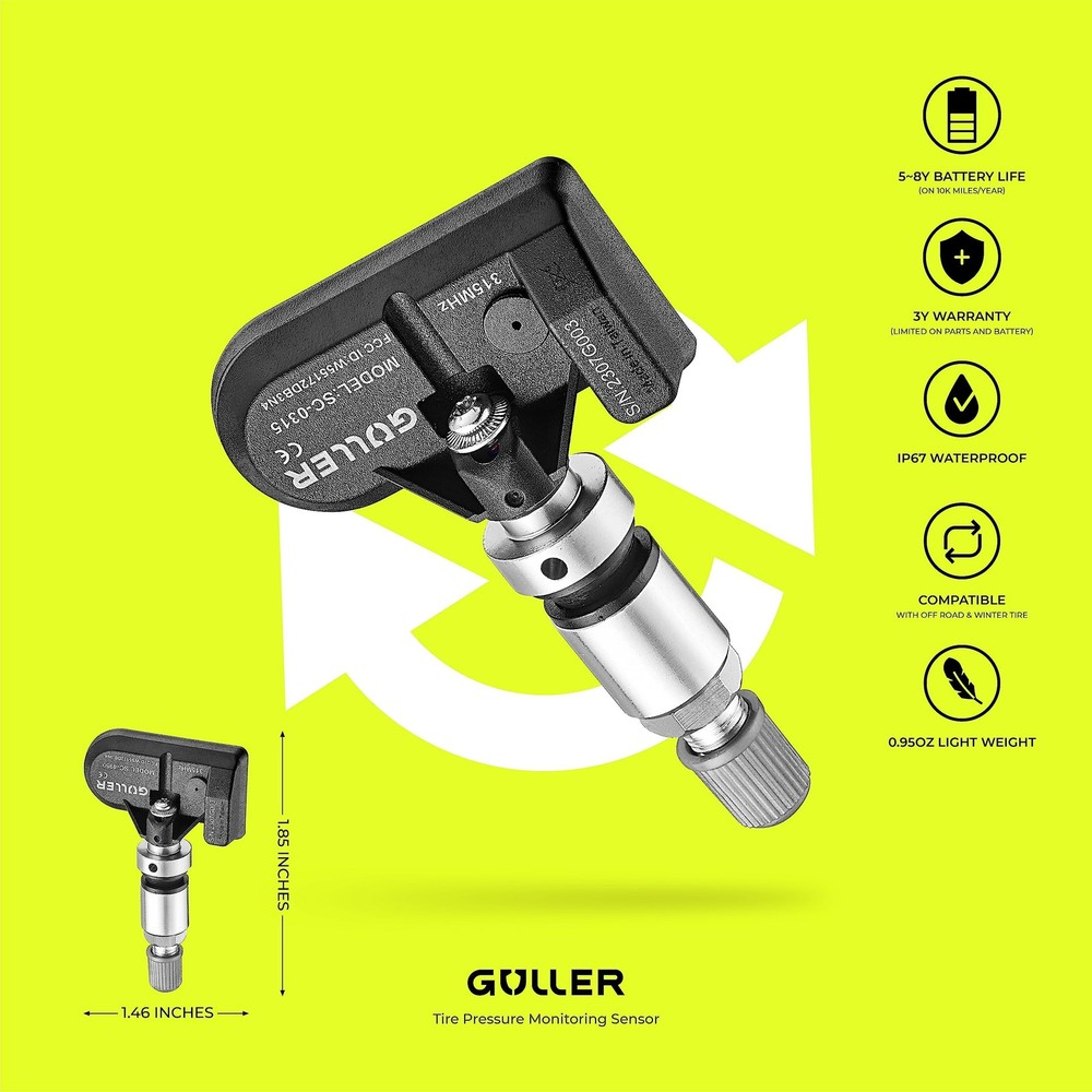 GULLER TPMS 315MHz Tire Pressure Sensor 4-Pack | Preprogrammed for Certain Fo...
