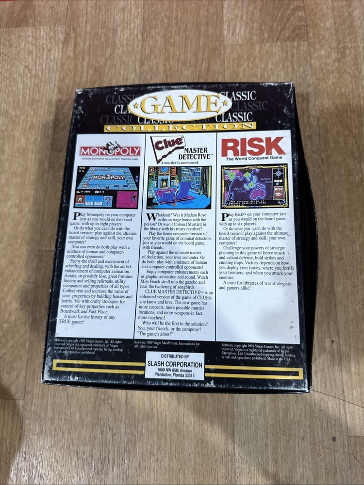 Computer Software Game Collection Clue, Risk, Monopoly Floppy 1991 Atari IBM Mac