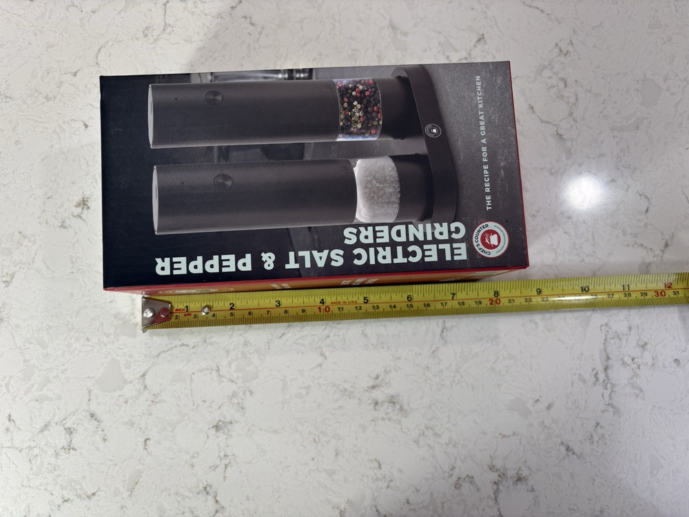 New 2 Pc Electric Salt & Pepper Grinder Set Automatic w/ Battery, 4 Speed Button