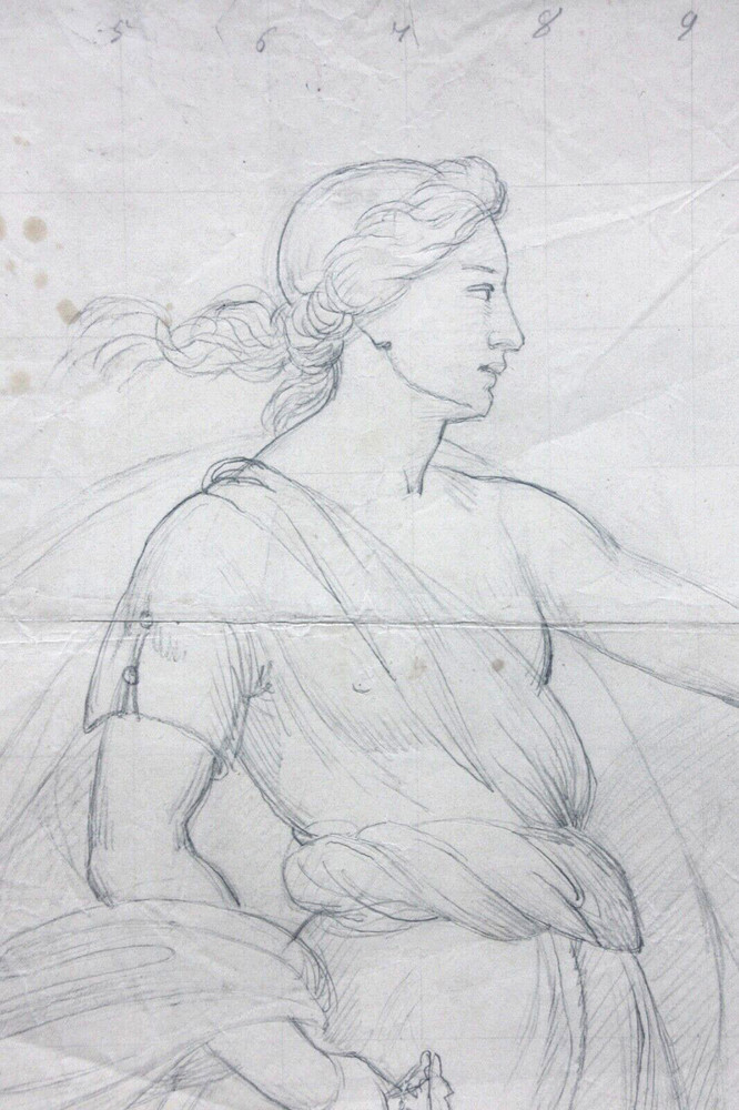 Female Allegory, Dancer, Classicist Drawing Squared 19th century
