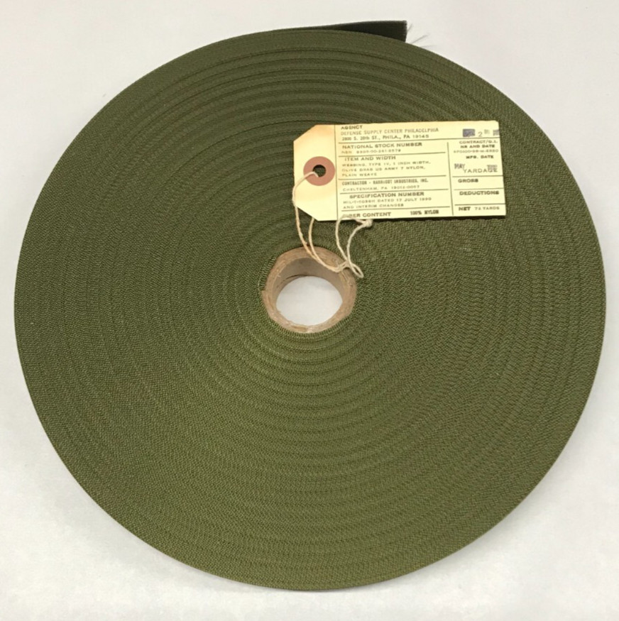 Plain Weave Olive Drab Nylon Type IV Thin Webbing 1 Inch x 72 Yards USGI NOS