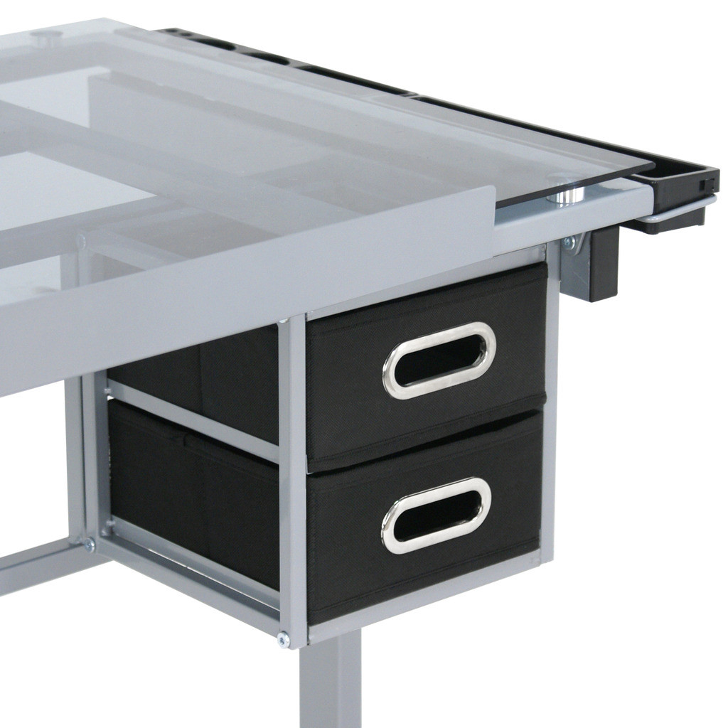 Drawing Desk Station Tempered Glass Adjustable Drafting Table W/ 4 Wheels Home