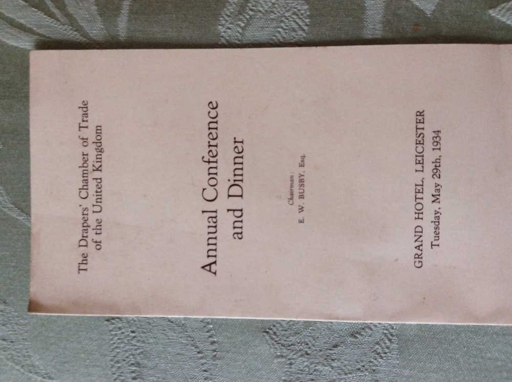 A2d ephemera programme drapers annual dinner 1934 grand hotel leicester