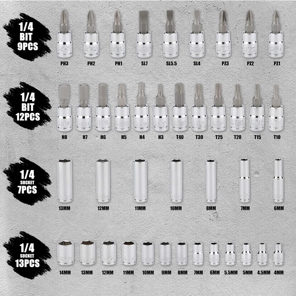 53Pcs Repair Tool Kit 1/4 inch Drive Socket Ratchet Wrench Set with Storage Case