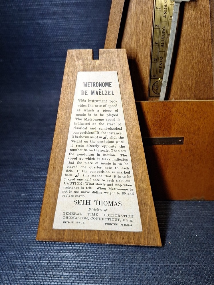 Vintage Seth Thomas Methronome De Maelzel Wood Music Timer Wind Up Needs Work.