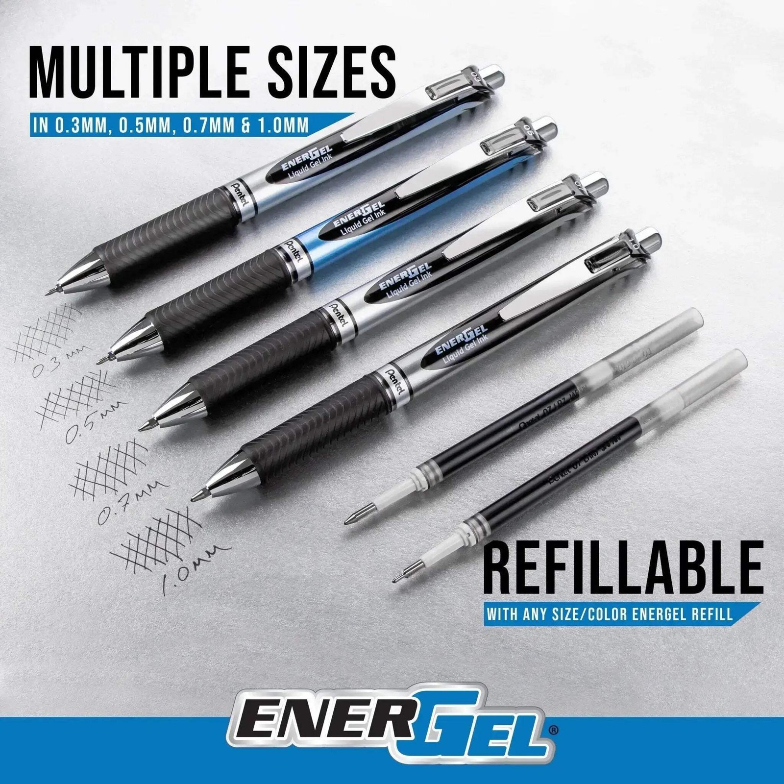 Pentel EnerGel RTX, Liquid Gel Pen (1.0mm), Bold Line, Assorted Ink 5-Pk