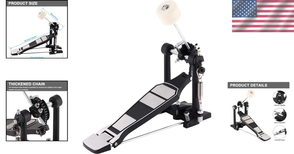 Double Chain Drum Pedal: Customizable Tension & High-Density Felt Hammer