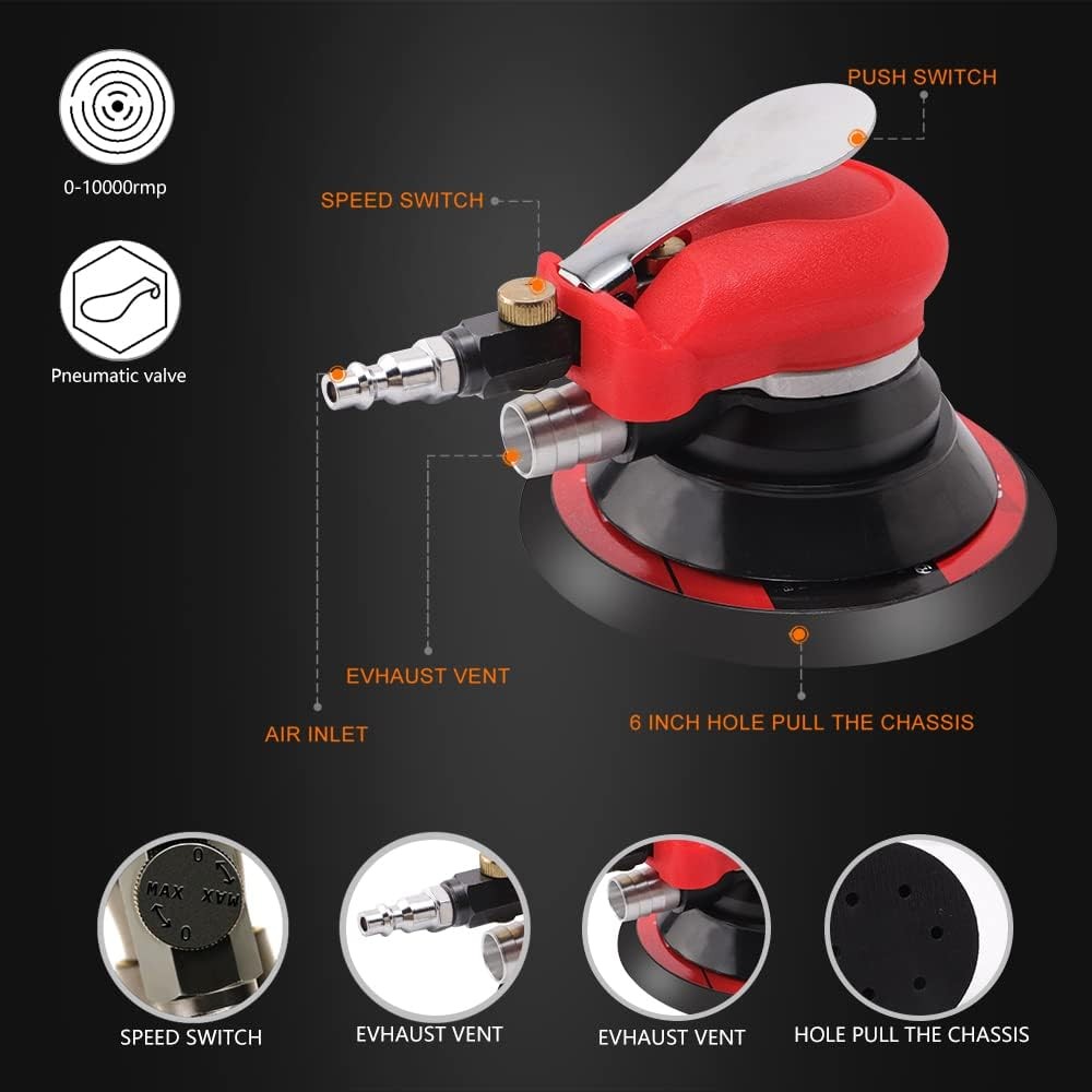 Random Orbital Sander 5" & 6" Pneumatic Palm Sander W/ Extra 5" Backing Plate