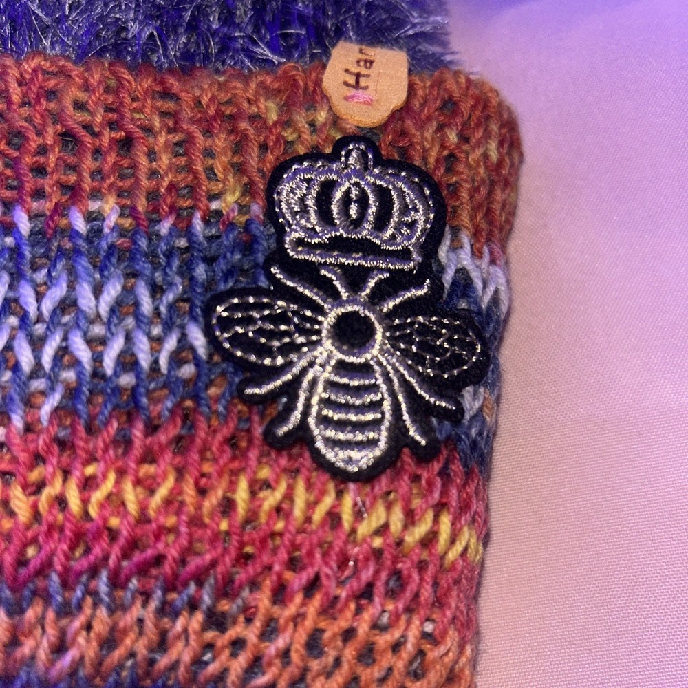 Hand Crocheted Beanie Hat with bee patch