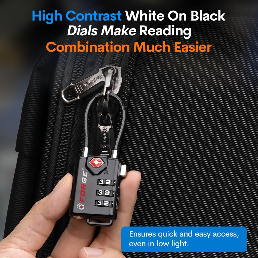 TSA Approved Cable Luggage Locks, Re-settable One_Size, Black Single Pack