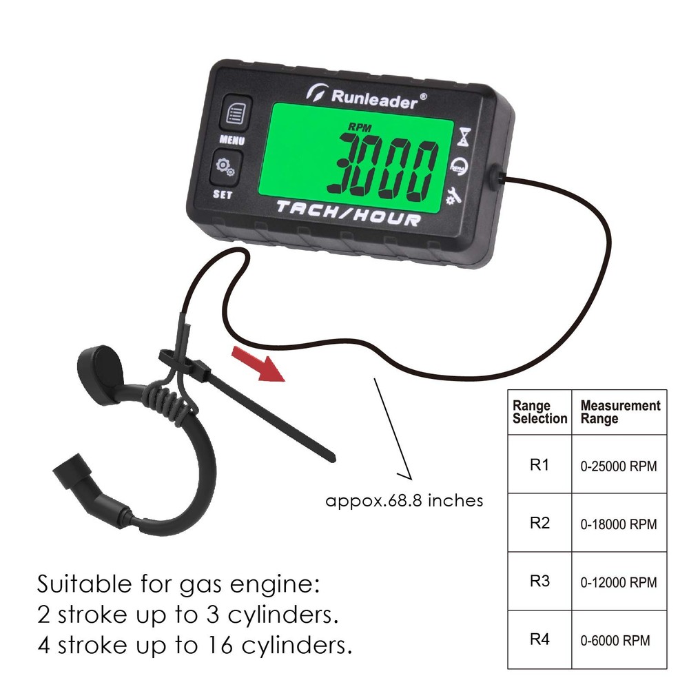 Digital Self-Powered Hours Tachometer,Maintenance Reminder,Backlights Display...