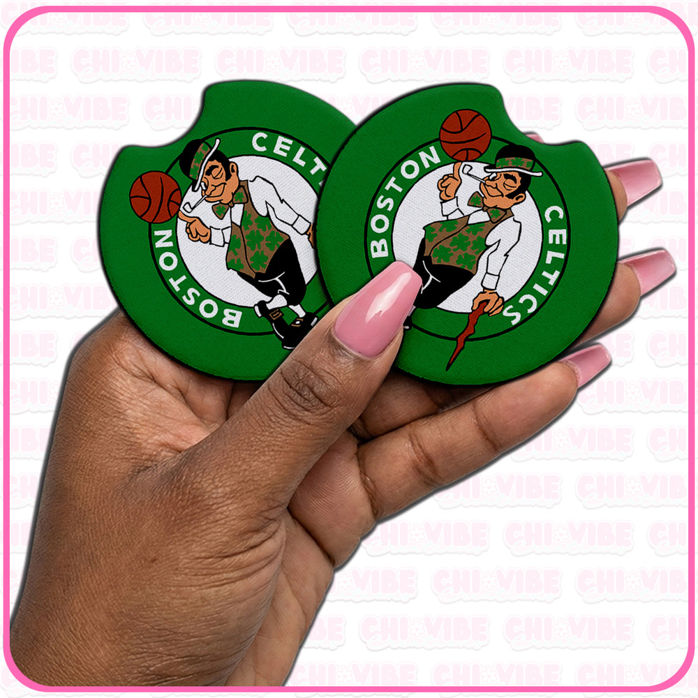 Boston Celtics Car Coasters 2pc Set Custom Handmade Cup Holder Inserts