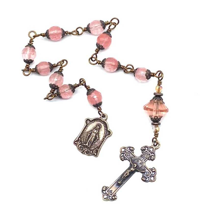 Cherry Quartz Gemstone Wire Wrapped Catholic Heirloom Tenner Rosary
