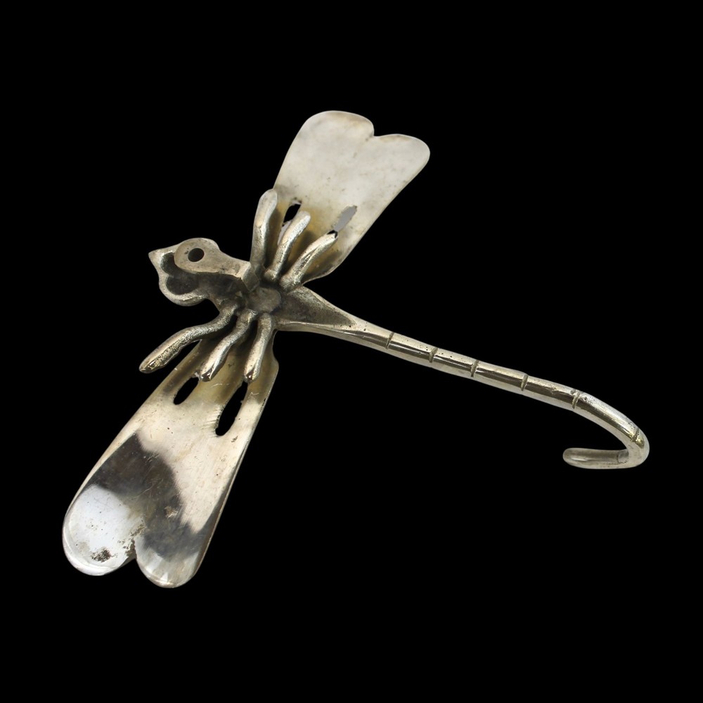 Dragonfly Wall Coat Hook Handmade Silvered solid cast Bronze Balinese Art