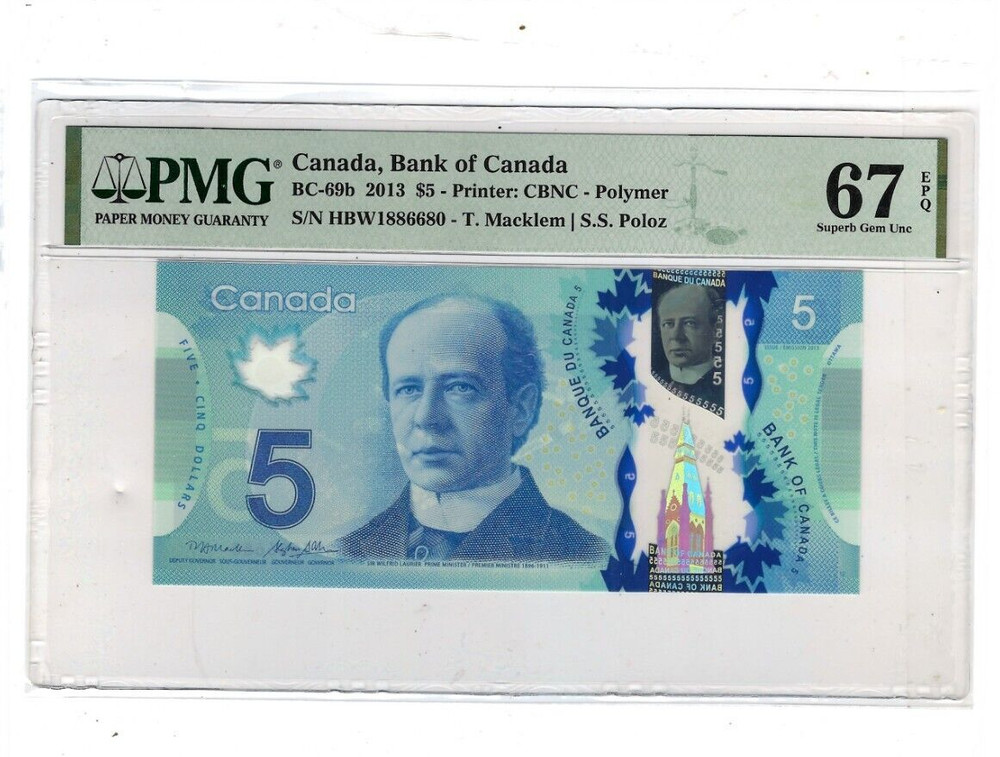 Canada 5 Dollars 2013 BC-69b PMG 67 EPQ