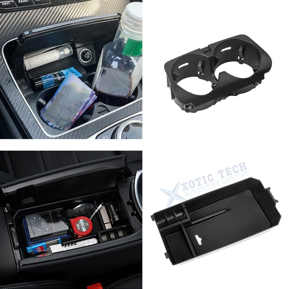 Set Console Armrest Storage Box Water Cup Holder For Mercedes Benz C GLC Class