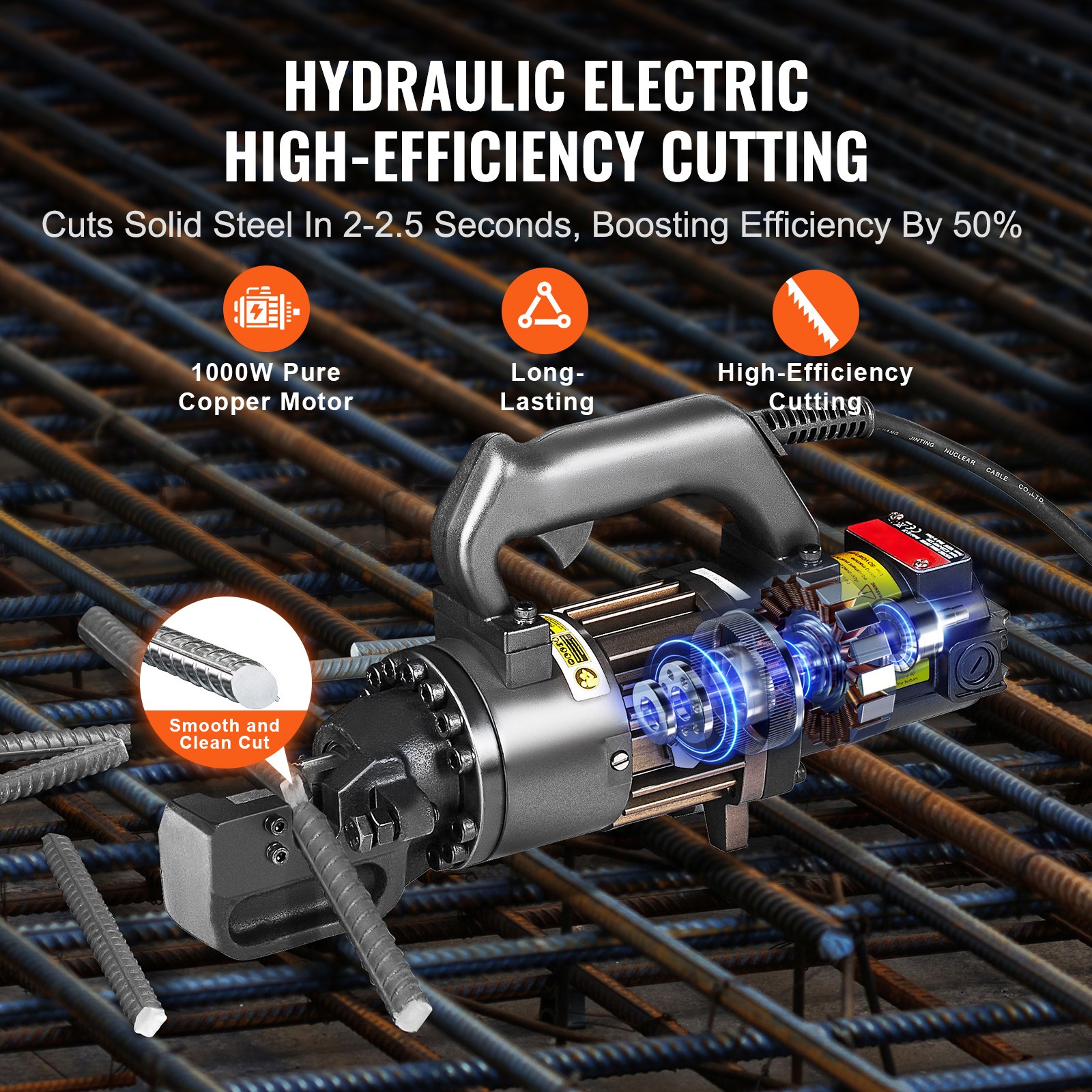 1000W Electric Hydraulic Rebar Cutter Cutting up to 3/4 Inch #6 4-20mm