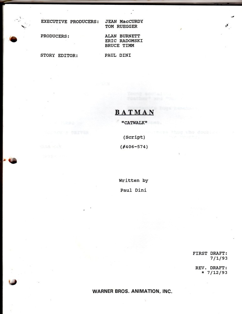 Warner Brothers Batman Original Recording Script #406-574 "Catwalk"
