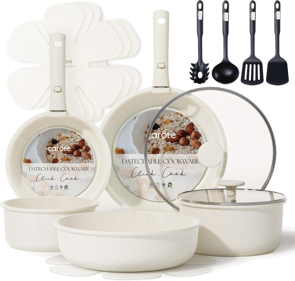 Versatile Induction Cookware - 17-Piece Nonstick Set with Space-Saving Handles