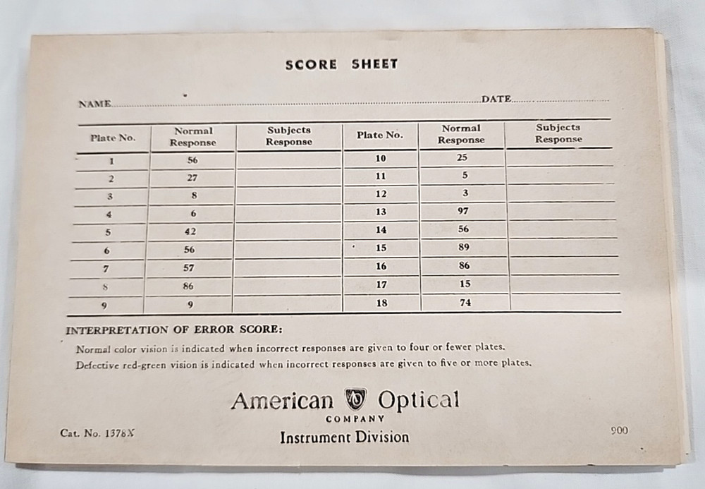 1940 Pseudo-Isochromatic Plates for Testing Color Perception - American Optical