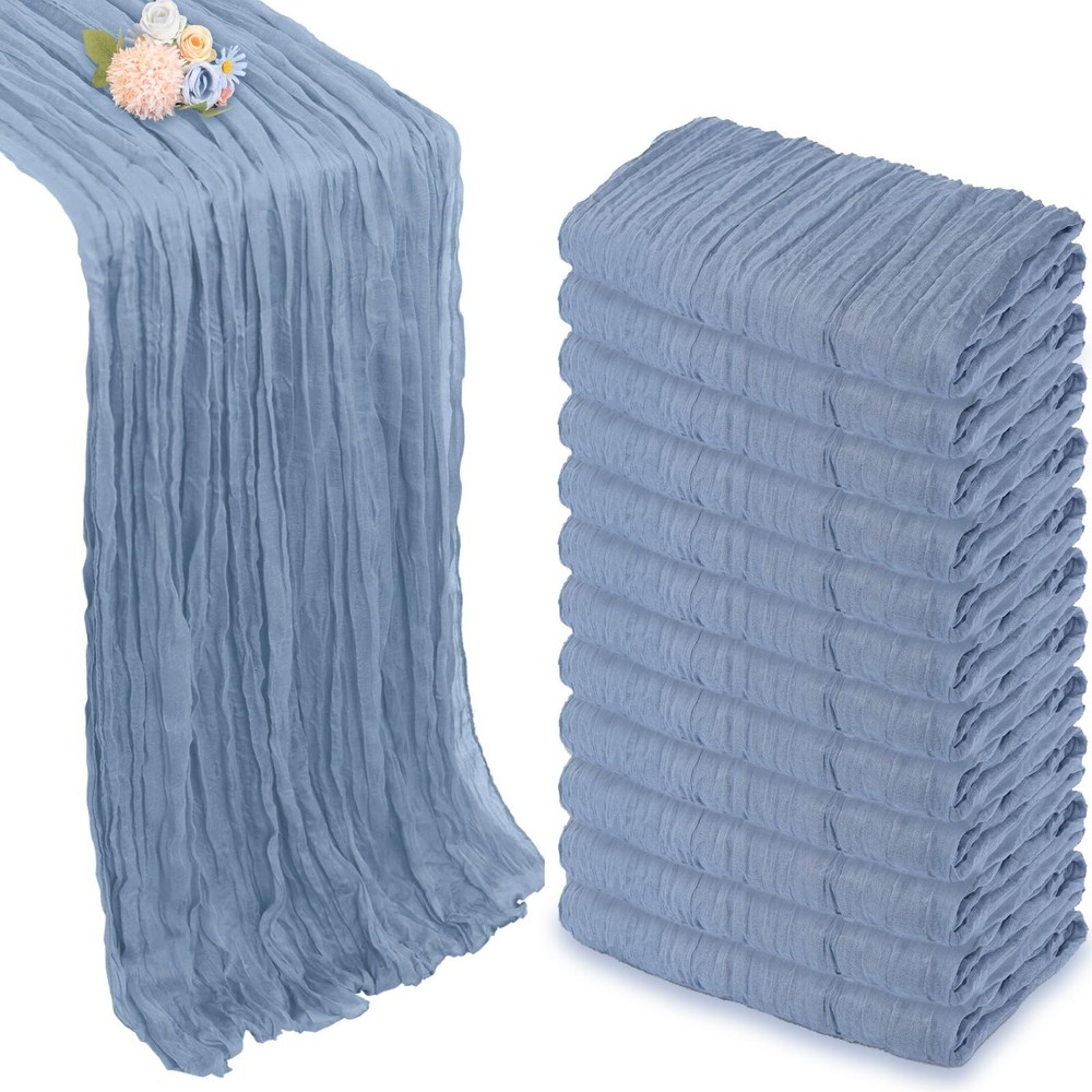12 Pack Dusty Blue Easter Table Runner 10ft Boho Gauze Fabric Cheesecloth Tab...