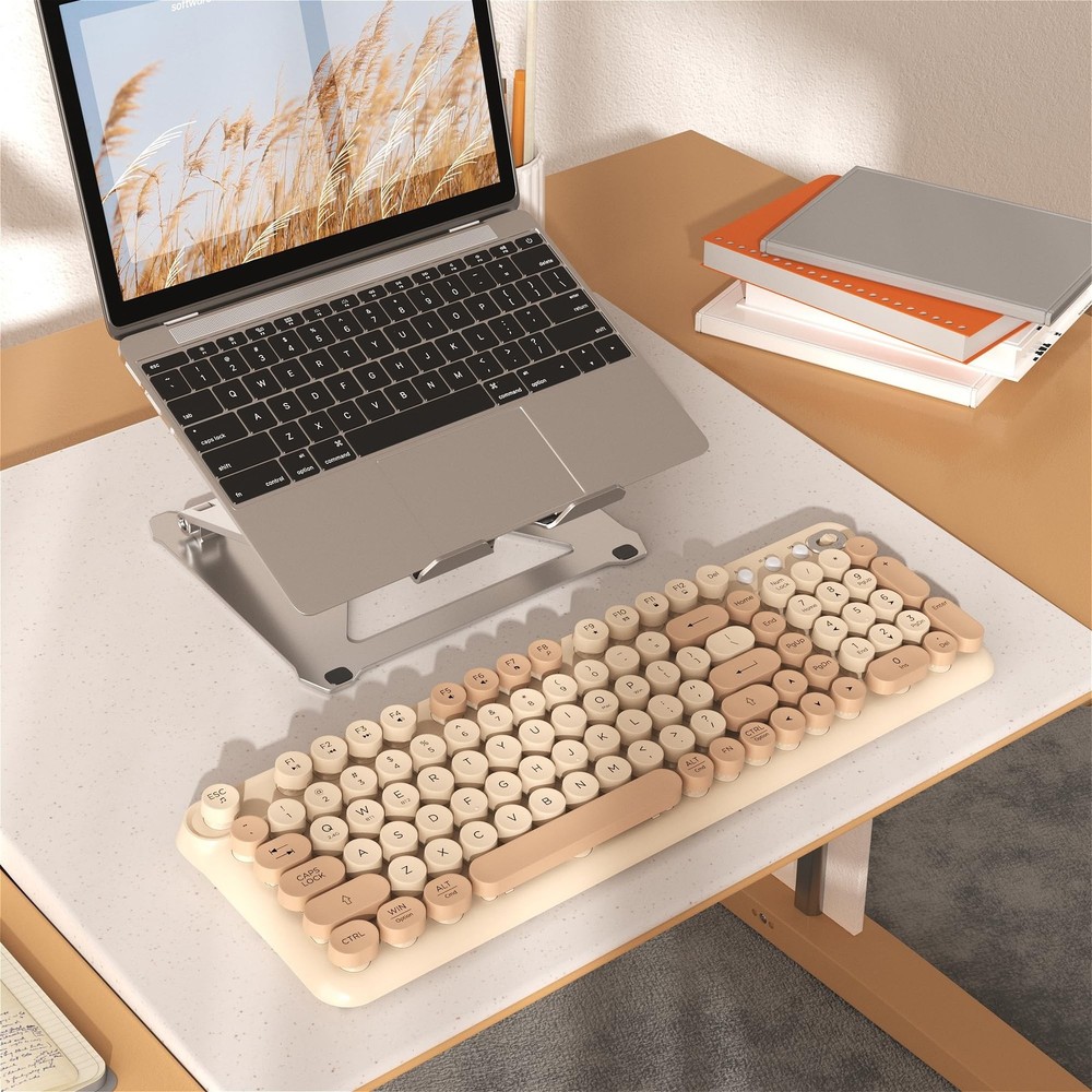 Wireless Bluetooth Keyboard - Full Size Retro Round Typewriter Style Wireless...