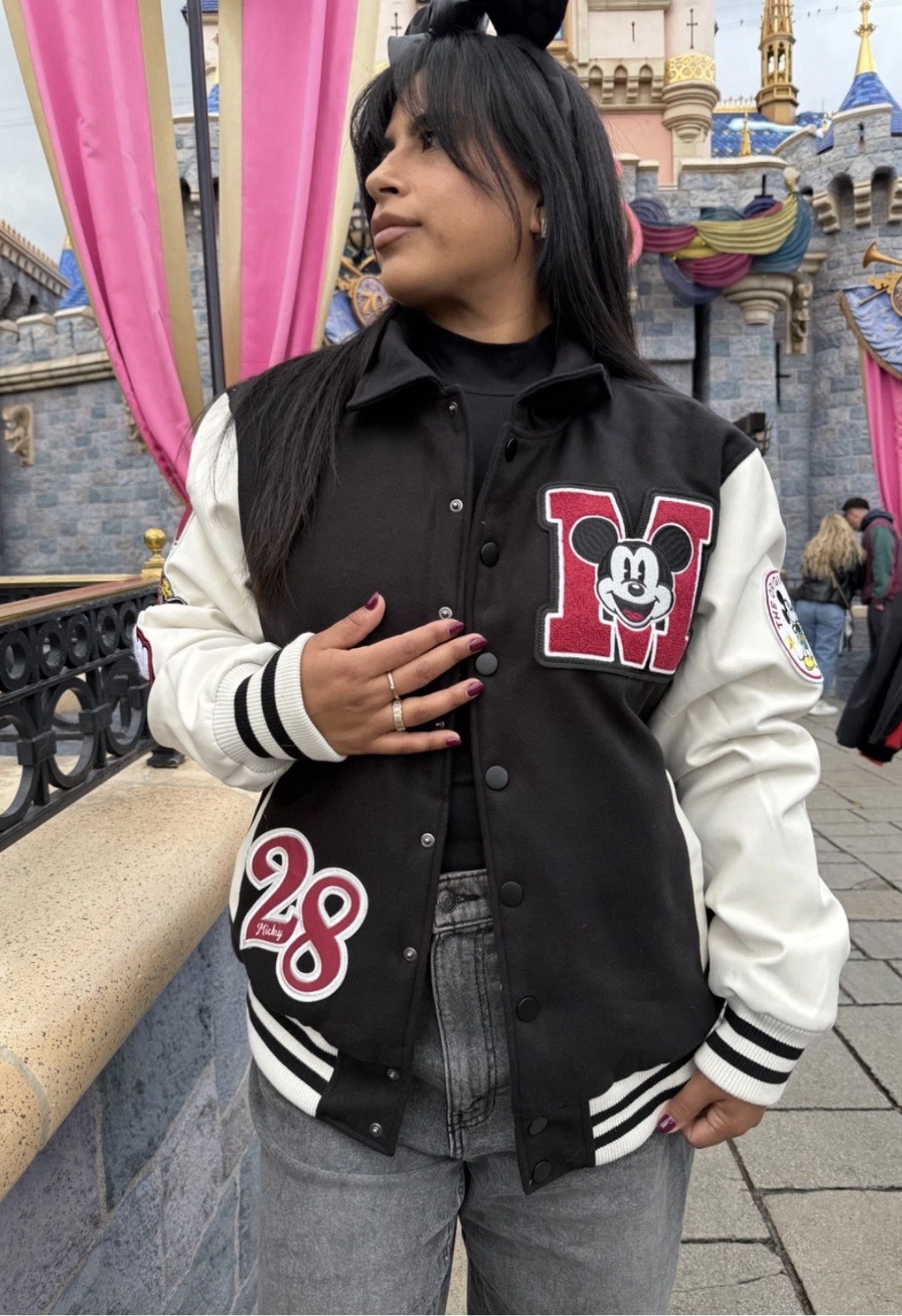 DISNEY VARSITY LETTERMAN JACKET Mickey Mouse Unisex Men’s Large Women’s XL Black