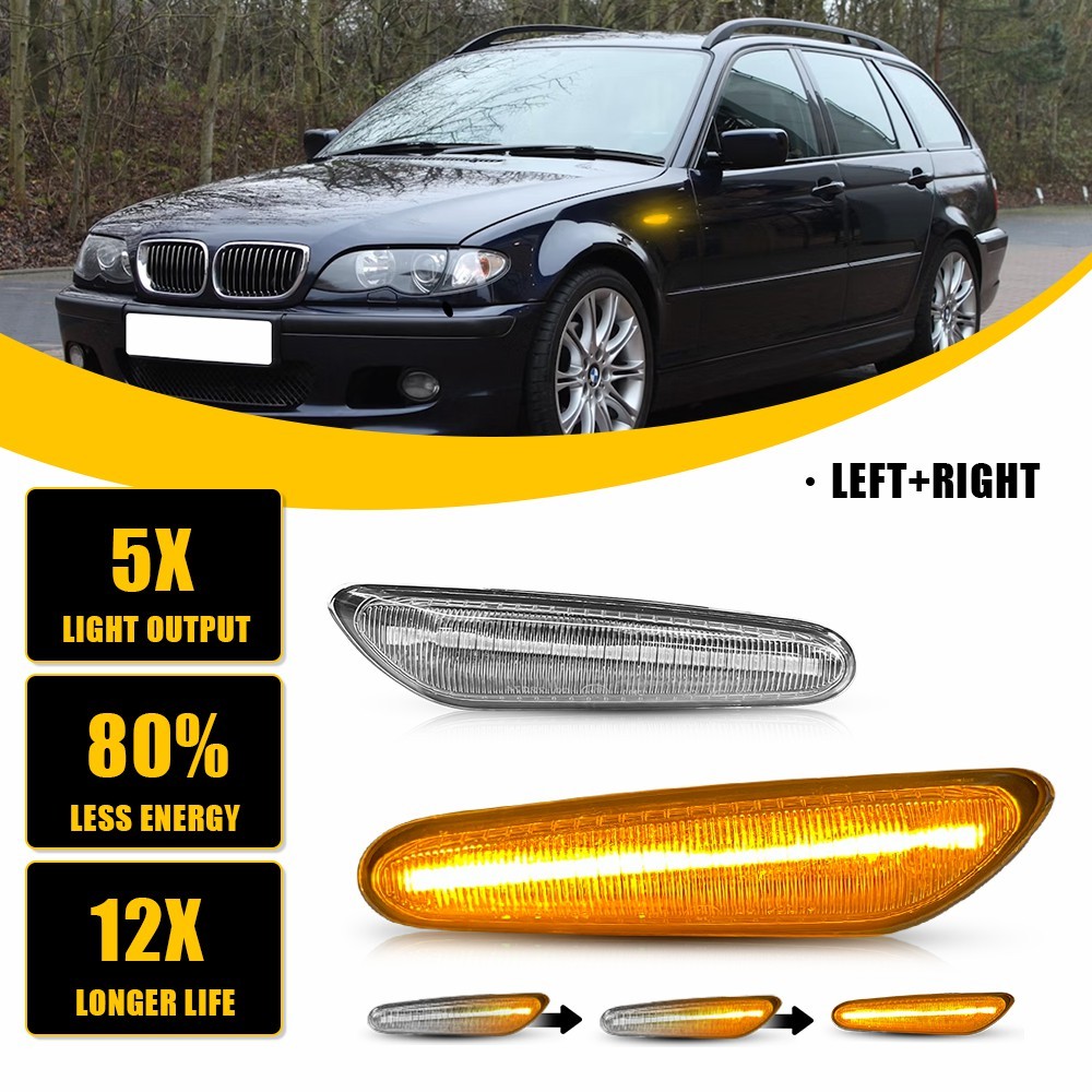 For BMW E60 E82 E90 E92 E83 E46 LED Side Marker Turn Signal Lights Dynamic Amber