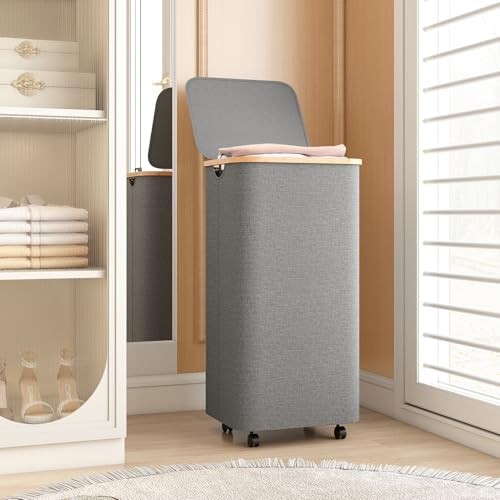 100L Large Capacity Laundry Hamper – Foldable Rolling Laundry Basket, grey