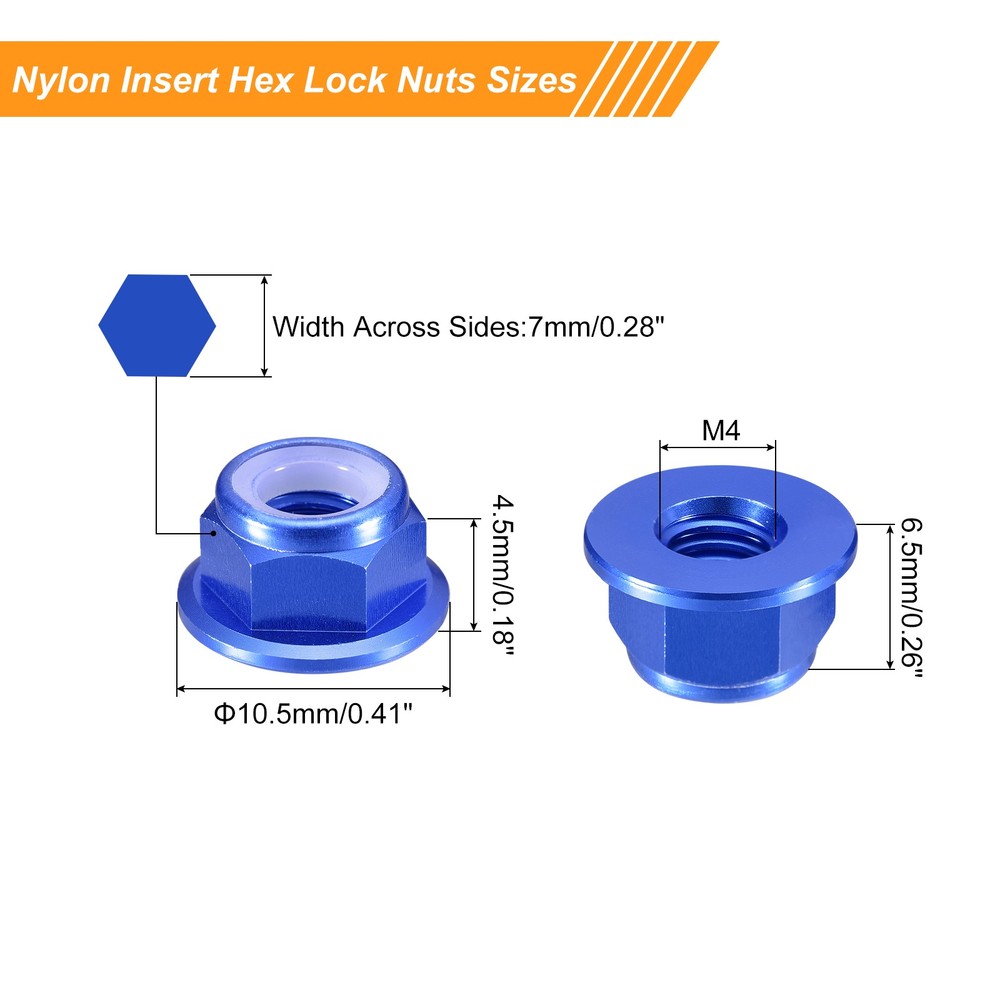 Nylon Insert Hex Lock Nuts, 8pcs - M4x0.7mm Self-Locking Nut(Sapphire Blue)