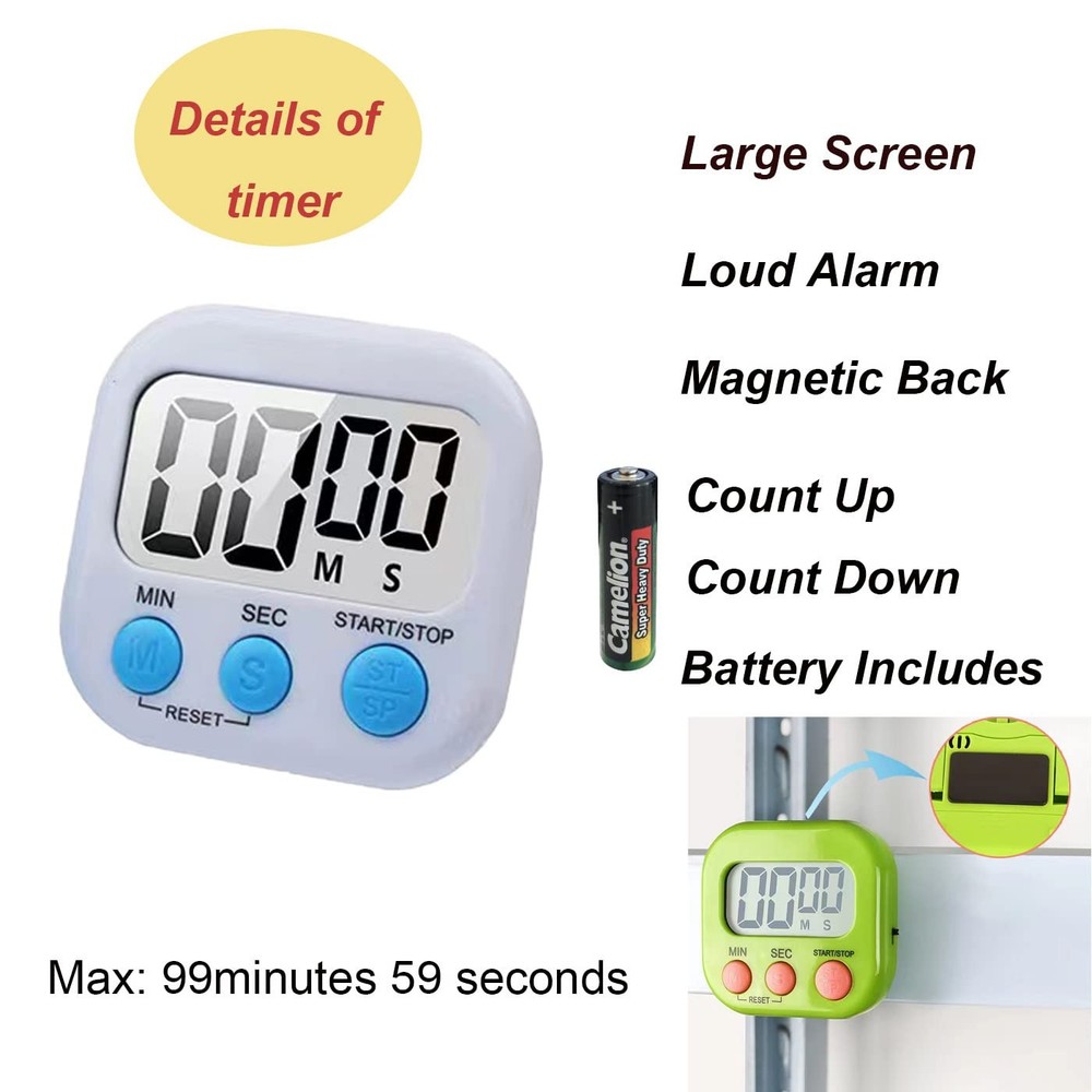 Large Screen Digital Kitchen Timer, Magnetic Timer, Big Digits Loud Alarm