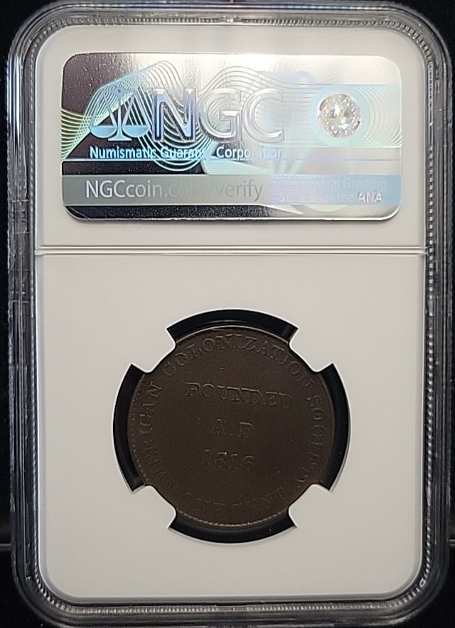 1833 Liberia Cent CH-1 Small Ship 15 Rays Wide AD NGC AU Detail Cleaned See Pics