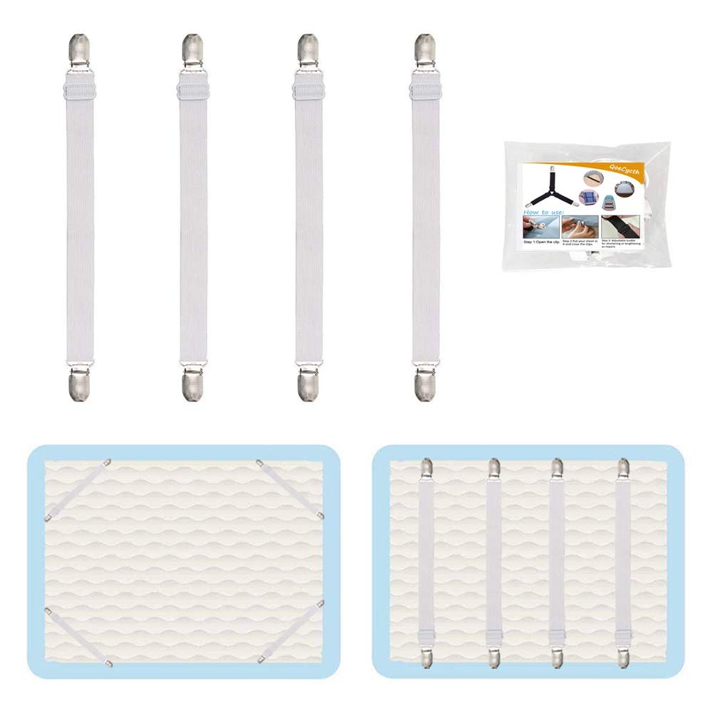 4Pcs Adjustable Bed Sheet Straps Clips, Elastic Mattress 4pcs-white