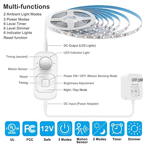 Motion Sensor Lights Indoor Plug-in LED 16.4FT 1 PACK Cold White 16.4ft 1 Pack